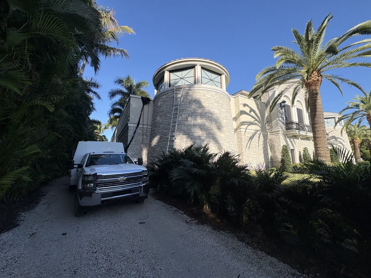 Residential blasting job site on a Naples lanai